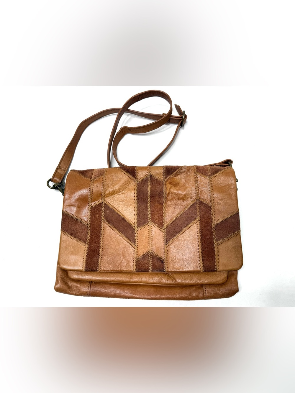 Lucky Brand Tan Leather Patchwork Crossbody Bag